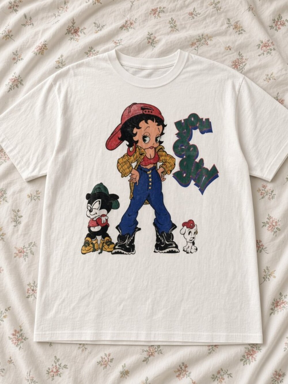 Betty Boop You Go Girl 90s Hip Hop Graphic Tee White Cute Cartoon Shirt